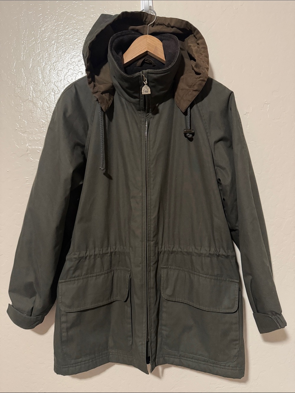 Vintage 90s Pacific Trail London Fog Hooded Parka Jacket Fleece Lined Olive S